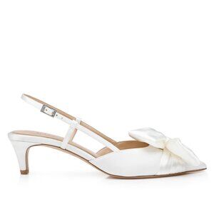 NEW Badgley Mischka Shoshana Ivory Satin Bow Slingback Kitten Heels - Size 7